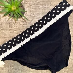 Gottex Profile Sz10 Bikini Bottoms Black Polka Dot Ruffle Retro Pinup Swimwear